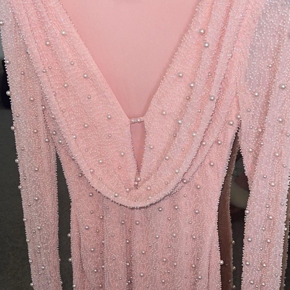Gorgeous Blush Deep Plunge Embellished Bodycon Dress - Size US 6 - Picture 8 of 9